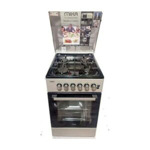 MIKA Standing Cooker, 50cm x 60cm, 4 Gas Pipe Burners, Button Ignition, Gas Oven 1 Burner, Full Black