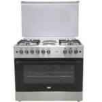 MIKA Standing Cooker, 90cm x 60cm, 4 Gas Pool Jet Burners + 2 RAPID Hot Plates, FLAME FAILURE SAFETY, Auto Ignition, 10 Function Full 90cm Electric Oven (Air Fry+Convection Fan), Rotisserie, Half Inox