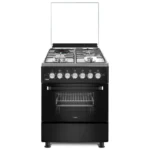 MIKA Standing Cooker, 58cm x 58cm, 3 Gas Pool Jet Burners + 1 RAPID Hot Plate, FLAME FAILURE SAFETY, Button Ignition, 4 Function Electric Oven, Rotisserie, Stainless Steel Hob, Matt Black Body MST58UF31E4BX