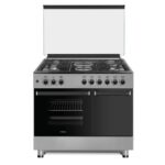 Mika MST9042EG4SB 90cm x 60cm 4 Gas Pool Jet Burners + 2 RAPID Hot Plates Silver Body